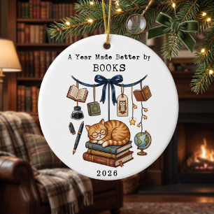 A year Made Better By Books Christmas Reader Ceramic Ornament