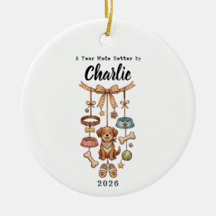 A year Made Better By Dog Personalised Pet Name  Ceramic Ornament