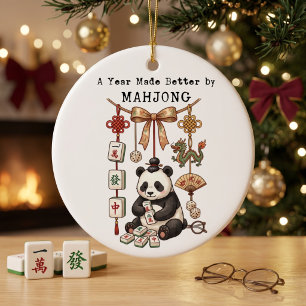 A year Made Better By Mahjong Christmas Panda Ceramic Ornament
