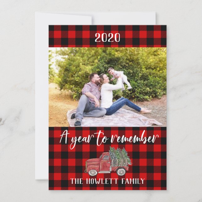 A Year to Remember 2020 Buffalo Plaid Photo Holiday Card (Front)