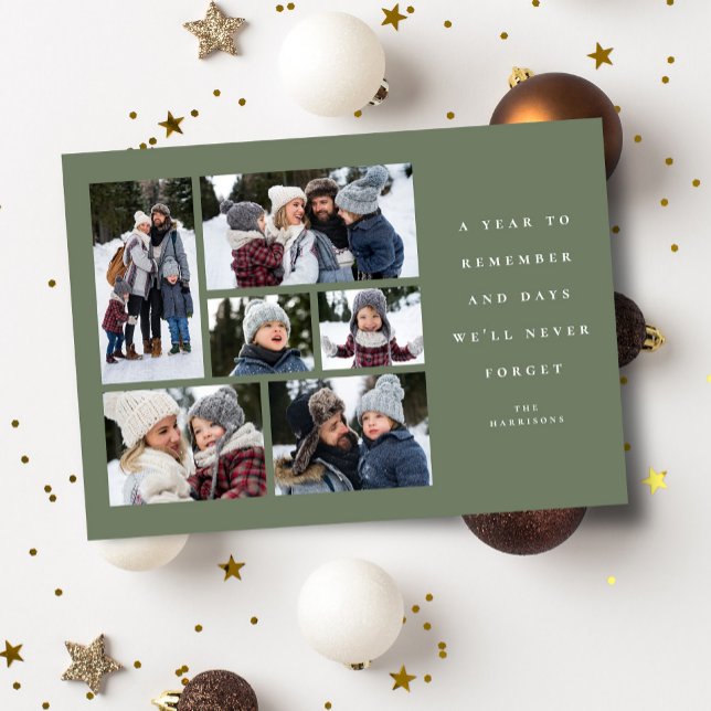 A year to remember 2021 6 photo collage green holiday card (Creator Uploaded)