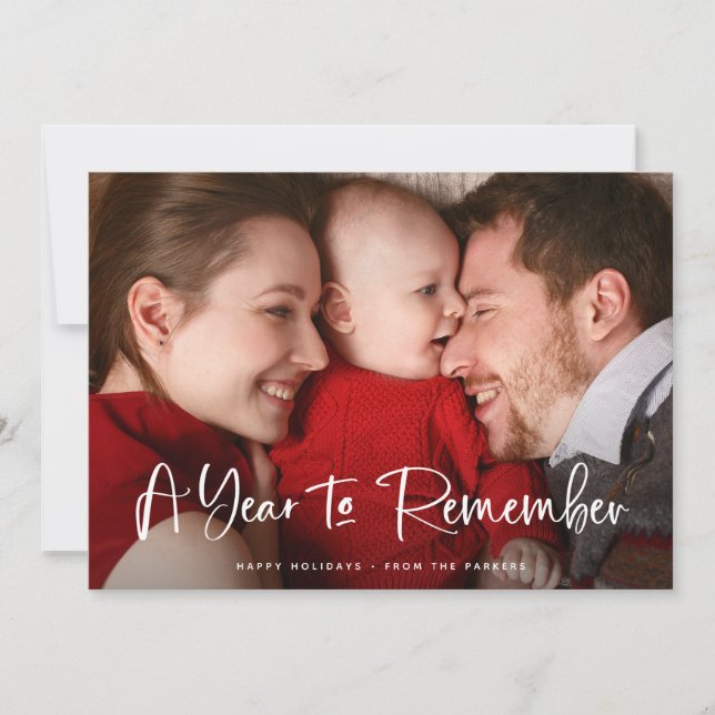 A Year to Remember | Handwritten Script with Photo Holiday Card (Front)