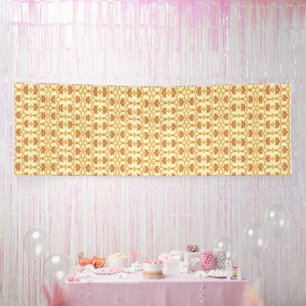 a yellow and white background with an intricate de banner