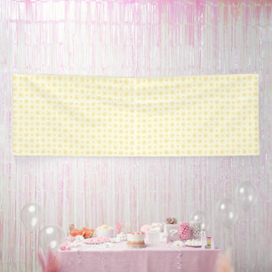 a yellow and white background with small circles banner