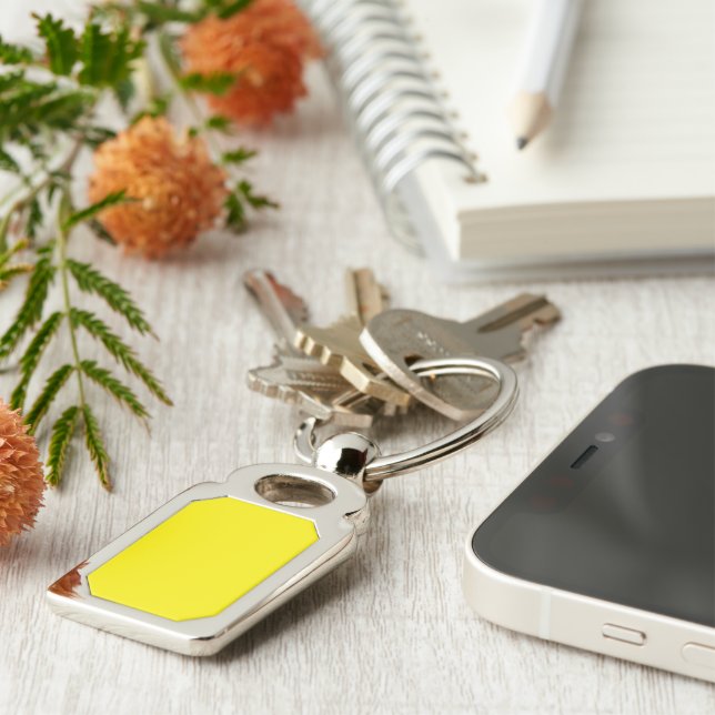 a yellow background with a black border key ring (Side)