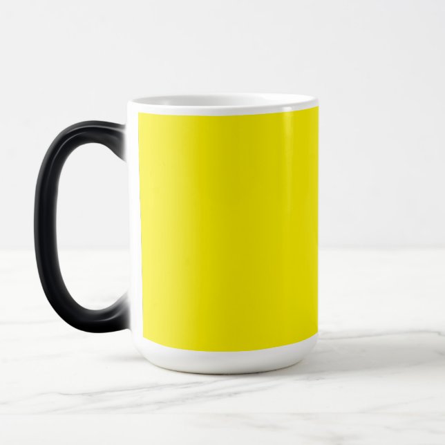 a yellow background with a black border magic mug (Left)