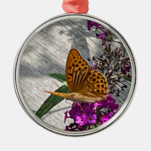 A yellow butterfly metal ornament