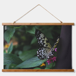 A Yellow Butterfly on Pink Flowers Hanging Tapestry