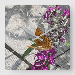 A yellow butterfly square wall clock