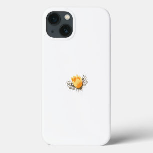 a yellow flower with leaves on a white background iPhone 13 case