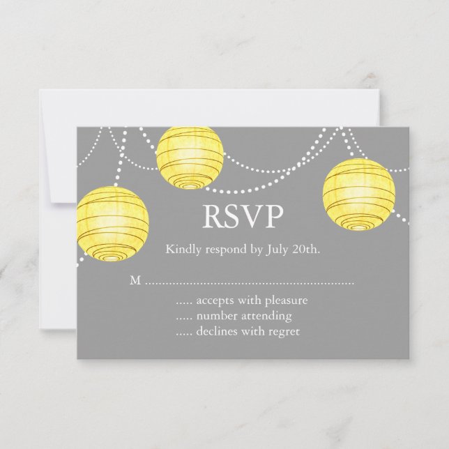 A Yellow & Grey Party Lanterns RSVP Card (Front)