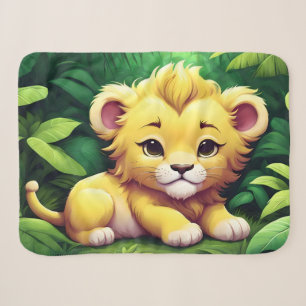 A Yellow Lion Cub in the Jungle Sherpa Blanket