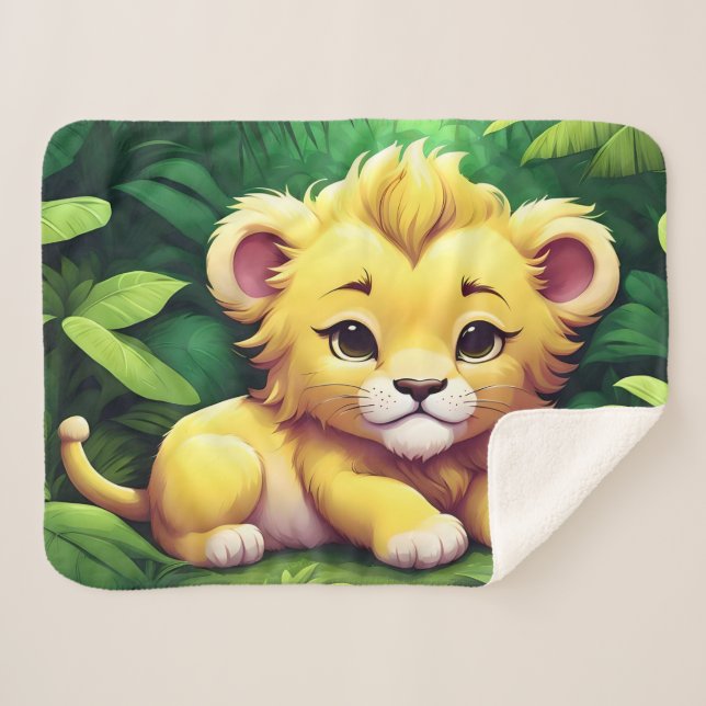A Yellow Lion Cub in the Jungle Sherpa Blanket (Front (Horizontal))