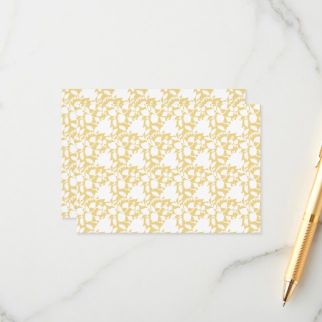 A yellow rug with a repeating motif pattern resemb enclosure card (Front/Back In Situ)