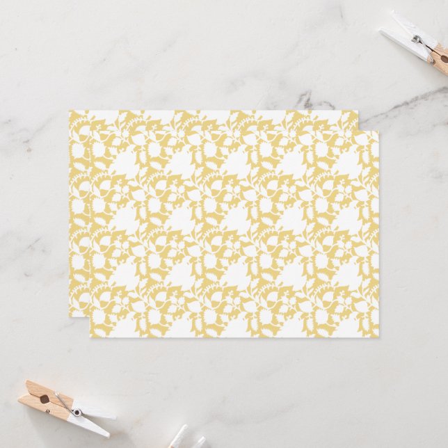 A yellow rug with a repeating motif pattern resemb invitation (Front/Back In Situ)