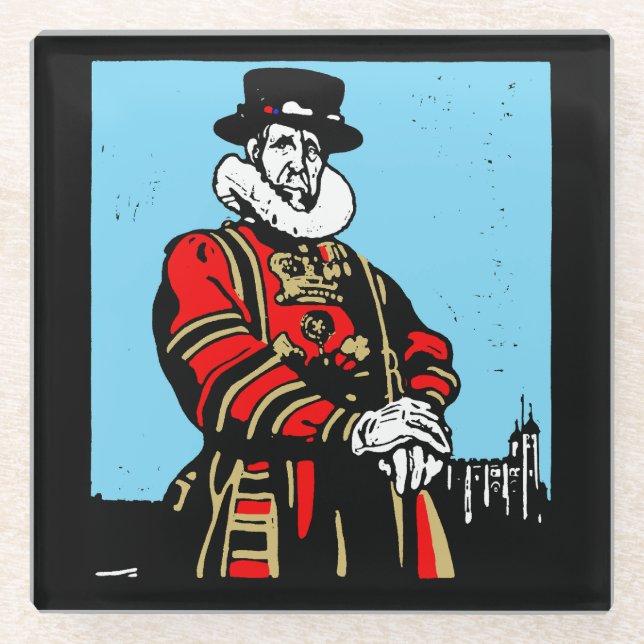 A Yeoman Warder or Beefeater Glass Coaster (Front)