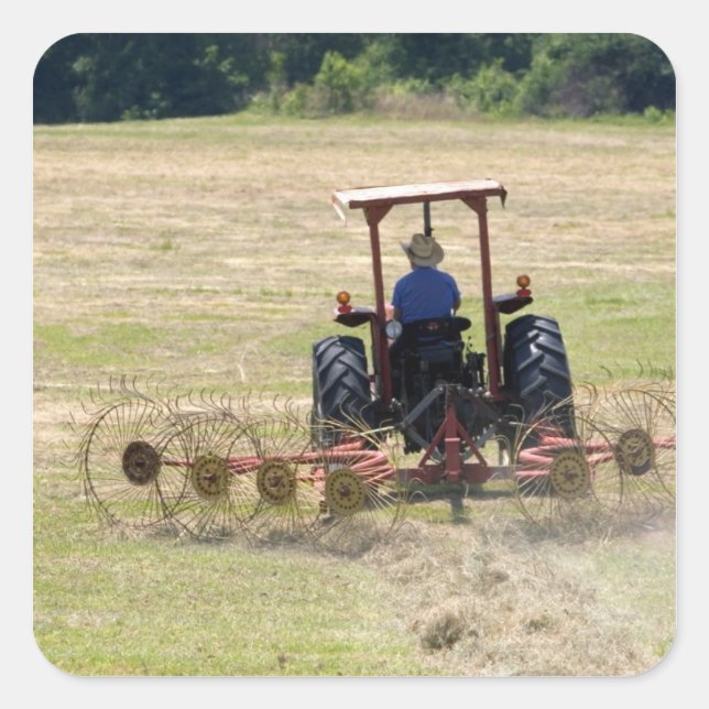 A young boy driving a tractor harvesting square sticker (Front)