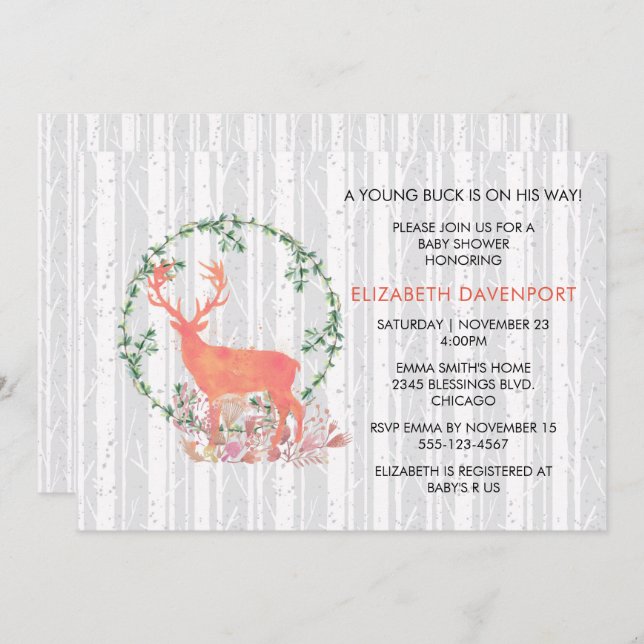 A Young Buck is on His Way Baby Shower Invitation (Front/Back)