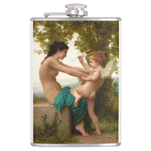 A Young Girl Defending Herself Against Eros Hip Flask