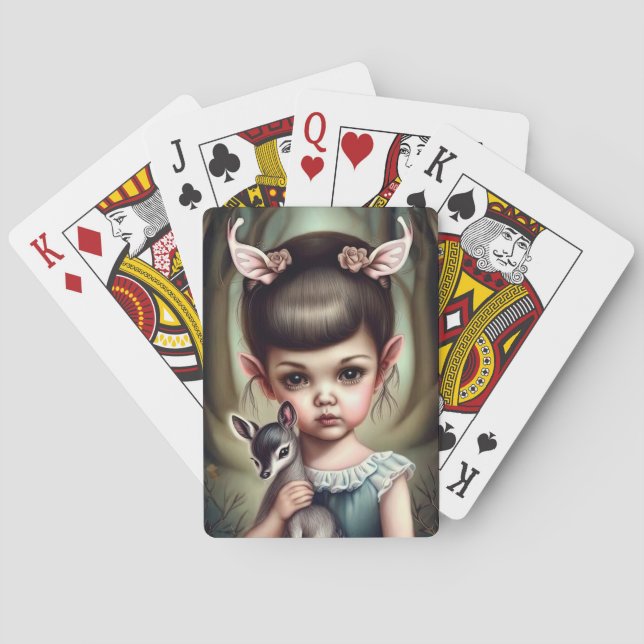 A young girl holding a deer playing cards (Back)