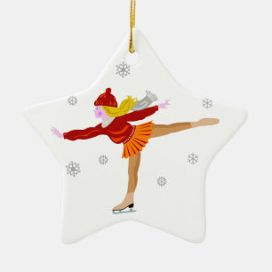 A Young Girl Ice Skating as Snowflakes Fall Ceramic Tree Decoration