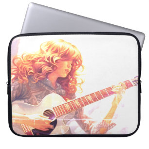 A Young Girl Playing Guitar on an Electronics Bag