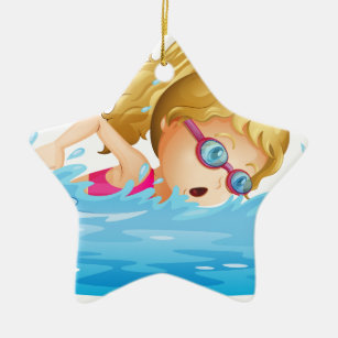 A young girl swimming ceramic tree decoration