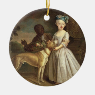 A Young Girl with a Dog and a Page, 1720-30 (oil o Ceramic Tree Decoration