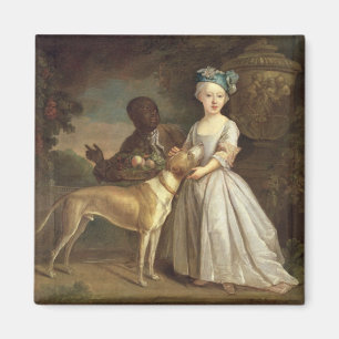 A Young Girl with a Dog and a Page, 1720-30 (oil o Magnet