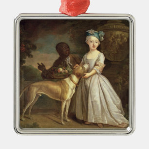 A Young Girl with a Dog and a Page, 1720-30 (oil o Metal Ornament