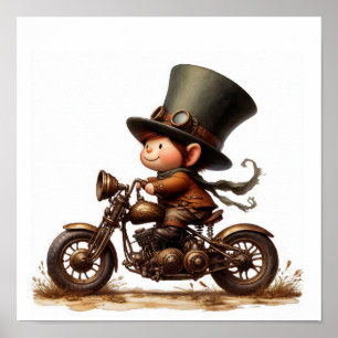 A Young Happy Child Riding a Steampunk Motorbike Poster