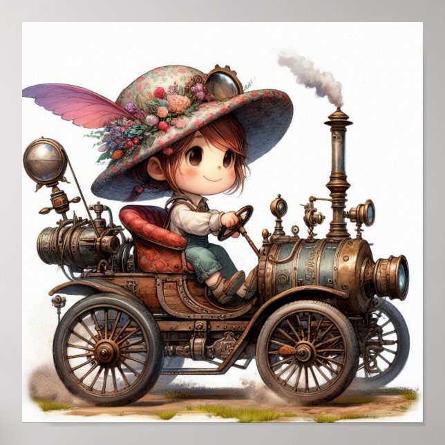 A Young Happy Child Riding a Steampunk Vehicle Poster (Front)