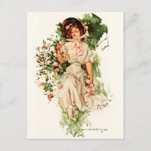 A Young Lady Picking Roses Postcard