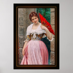 A Young Lady with a Red Fan by Eugen von Blaas Poster