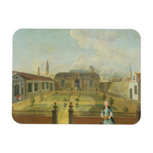 A Young Lady with her Dog in front of a Garden (se Magnet