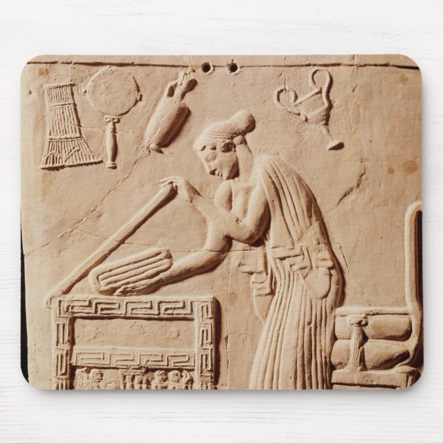 A young woman arranging her clothes in a mouse pad (Front)