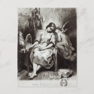 A Young Woman Dozing with an Angel Postcard