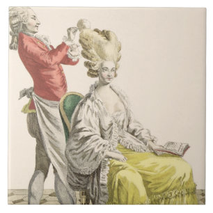 A Young Woman in a Peignoir with her Hairdresser, Tile