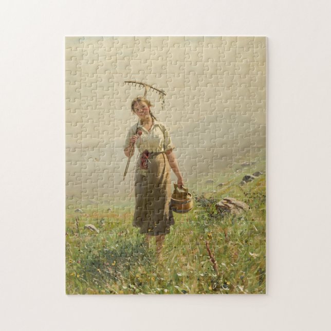 A young woman in the meadow by Hans Dahl Jigsaw Puzzle (Vertical)