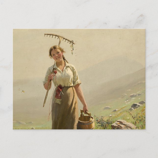 A young woman in the meadow by Hans Dahl Postcard (Front)
