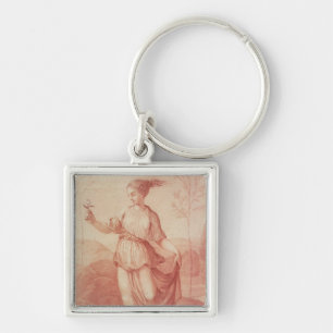 A Young Woman walking bare-footed in a Landscape Key Ring