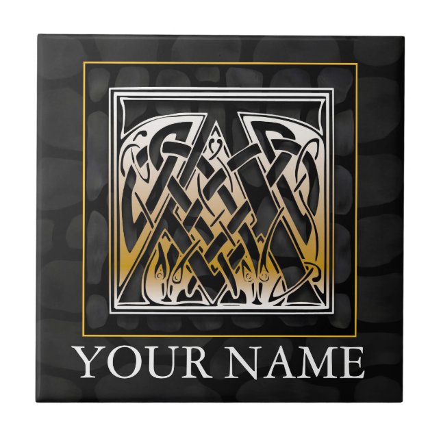 A "Your Name" Celtic Black Stone Monogram Tile (Front)