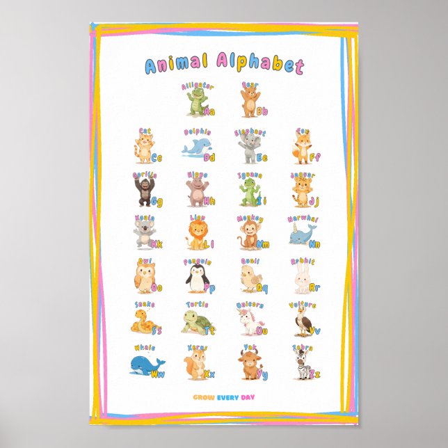A–Z Animal Alphabet Poster – Grow Every Day (Front)