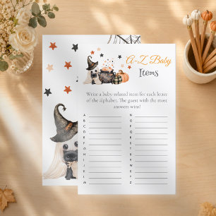 A-Z Baby Items Halloween Gender Reveal Game