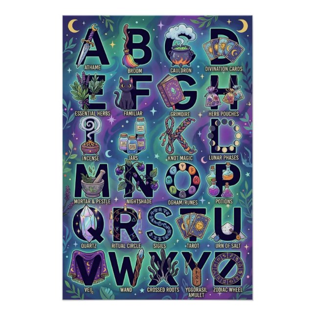 A-Z Witchy Alphabet Poster (Front)