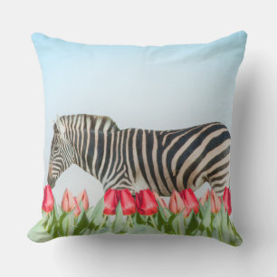 A Zebra Among the Tulips Cushion