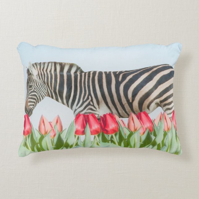 A Zebra Among the Tulips Decorative Cushion (Front)