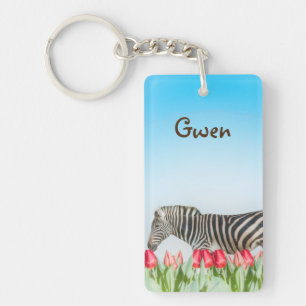 A Zebra Among the Tulips Key Ring