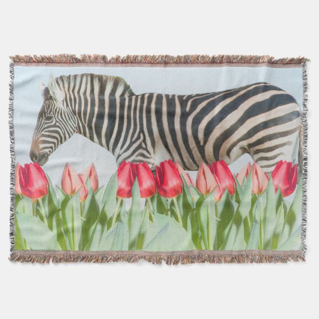 A Zebra Among the Tulips Throw Blanket (Front)