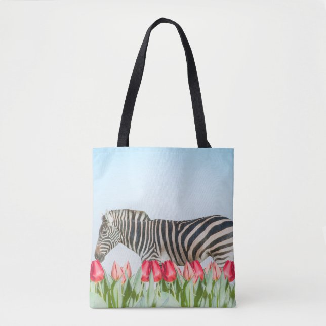 A Zebra Among the Tulips Tote Bag (Front)